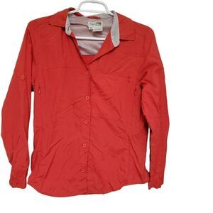 REI Red Button Up Hiking Shirt Women’s Small Outdoor Travel Top